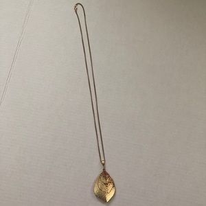 Gold Color Long Necklace with Leaf Pendants